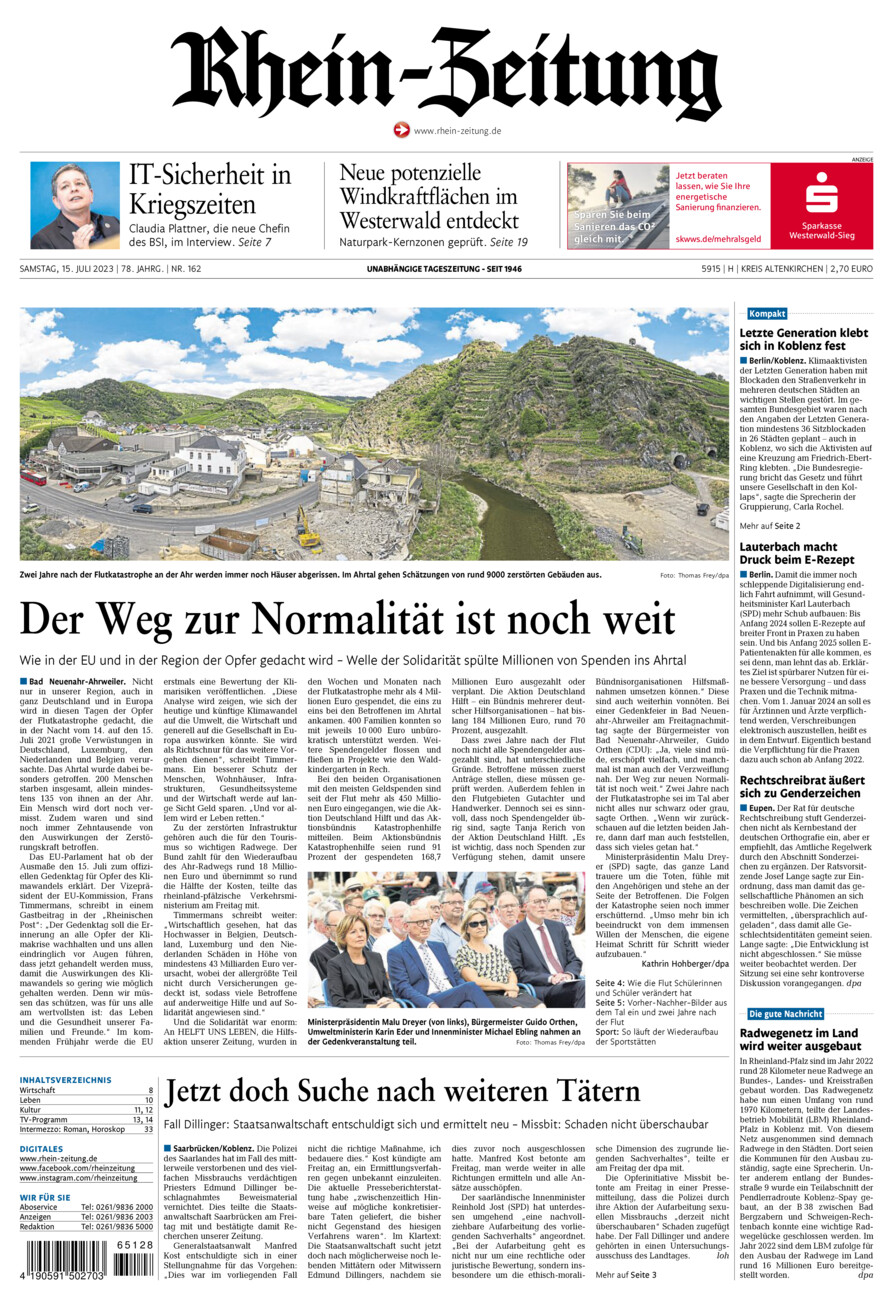 Rhein-Zeitung Kreis Altenkirchen vom Samstag, 15.07.2023