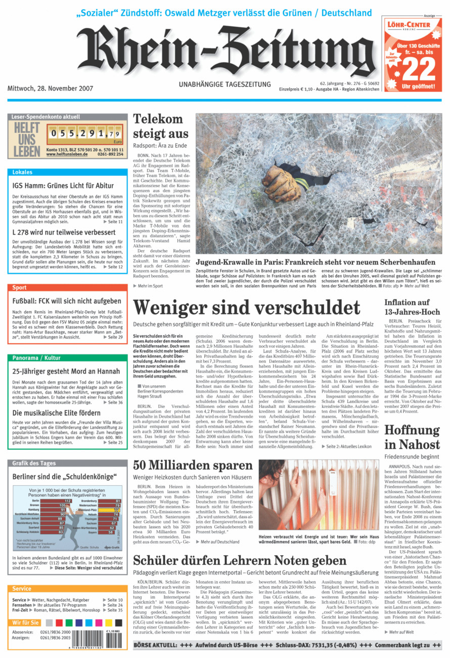 Rhein-Zeitung Kreis Altenkirchen vom Mittwoch, 28.11.2007