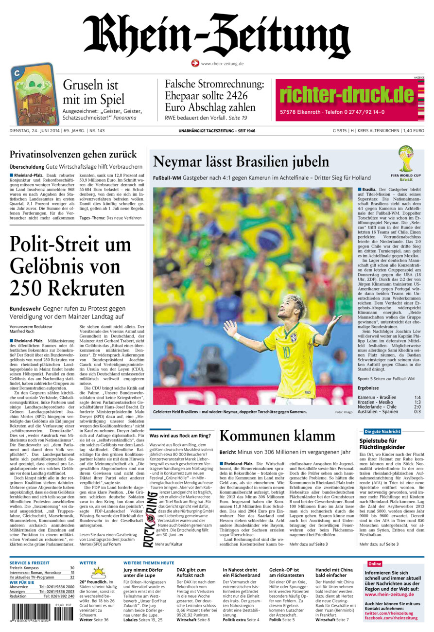 Rhein-Zeitung Kreis Altenkirchen vom Dienstag, 24.06.2014