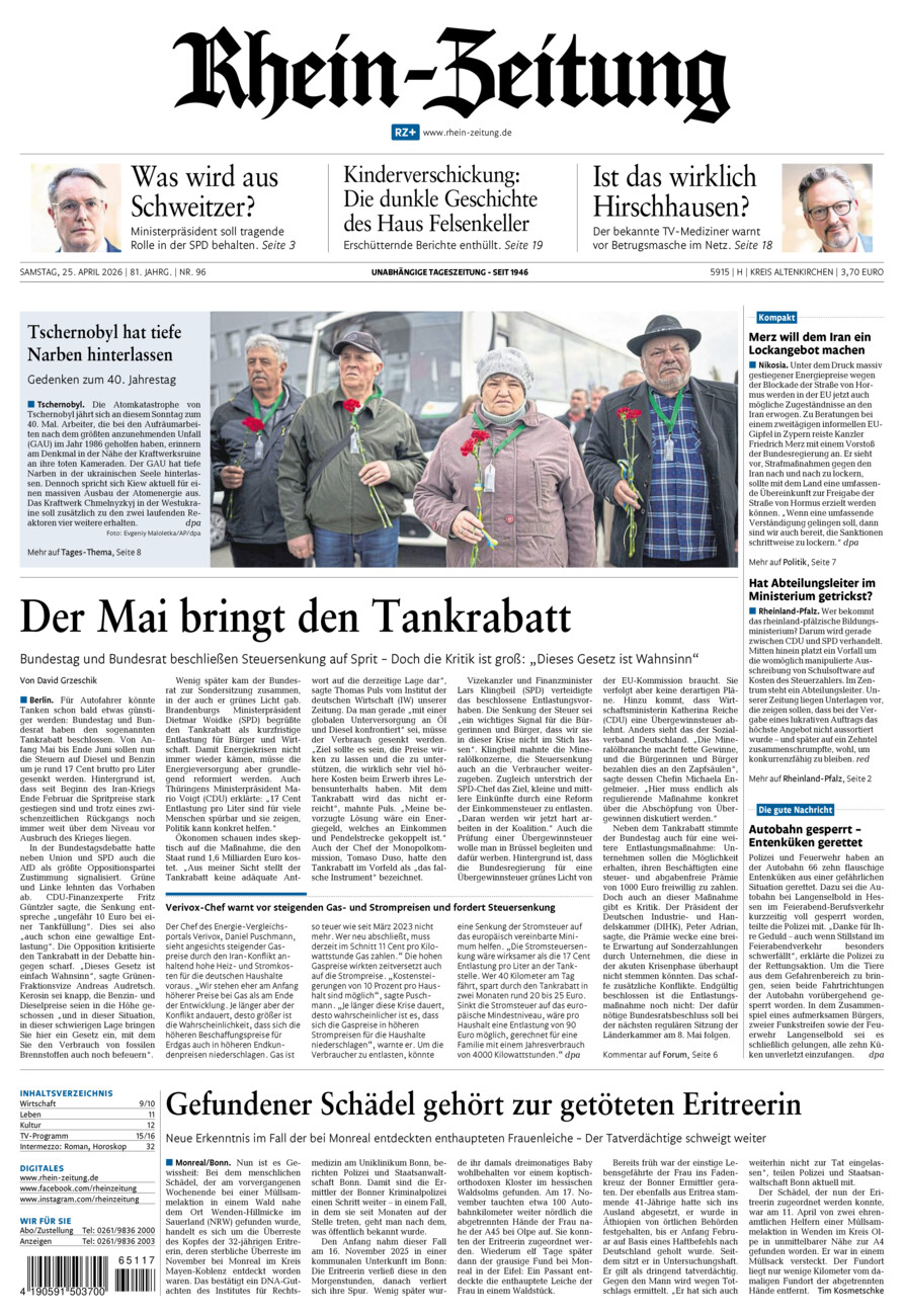 Rhein-Zeitung Kreis Altenkirchen vom Samstag, 25.04.2026
