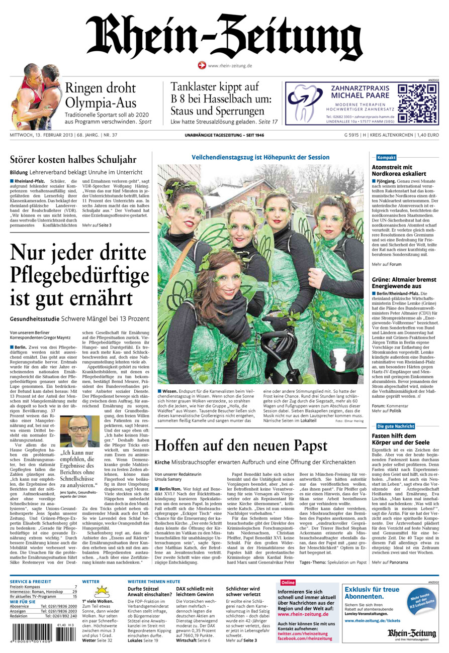 Rhein-Zeitung Kreis Altenkirchen vom Mittwoch, 13.02.2013