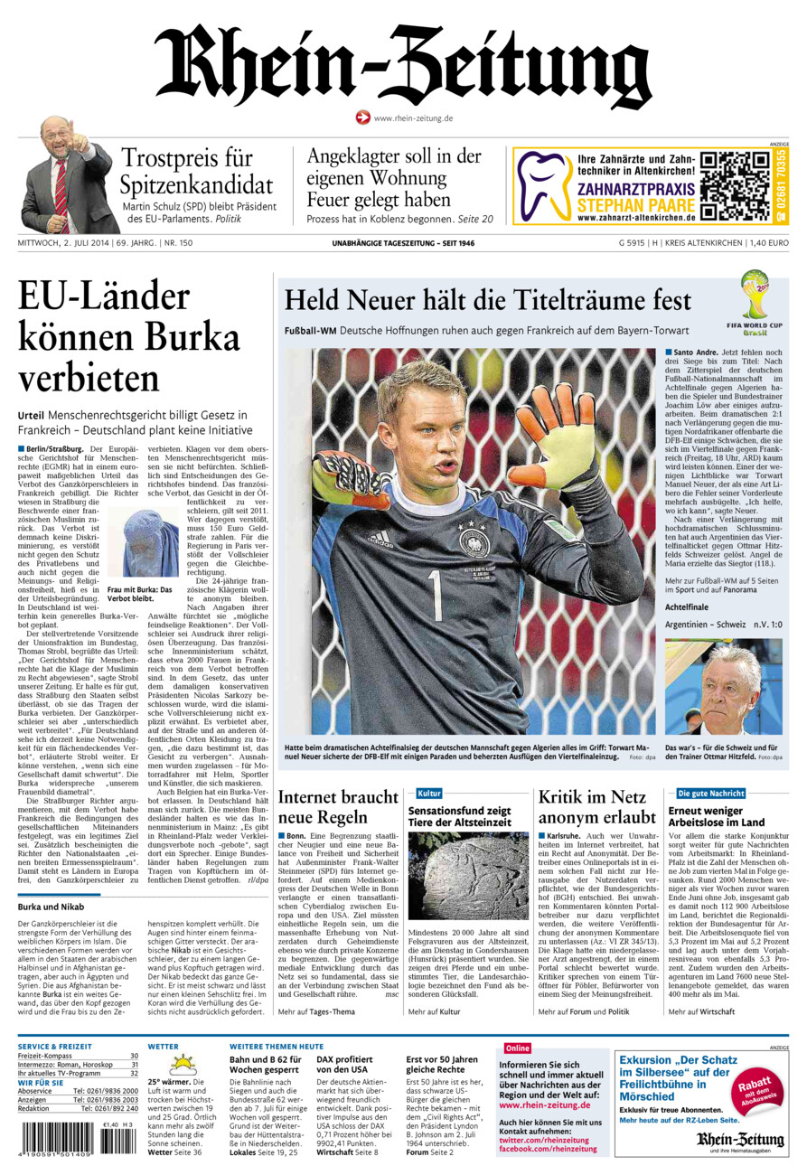 Rhein-Zeitung Kreis Altenkirchen vom Mittwoch, 02.07.2014