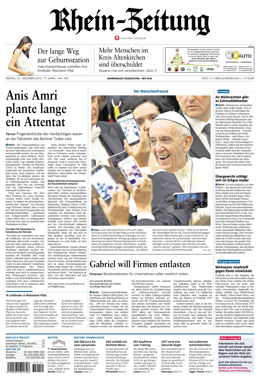 Rhein-Zeitung Kreis Altenkirchen vom Freitag, 23.12.2016