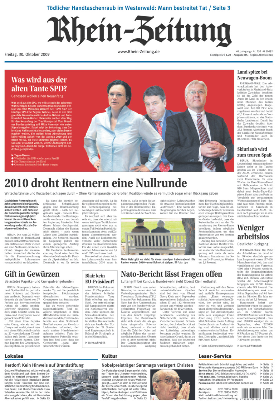 Rhein-Zeitung Kreis Altenkirchen vom Freitag, 30.10.2009