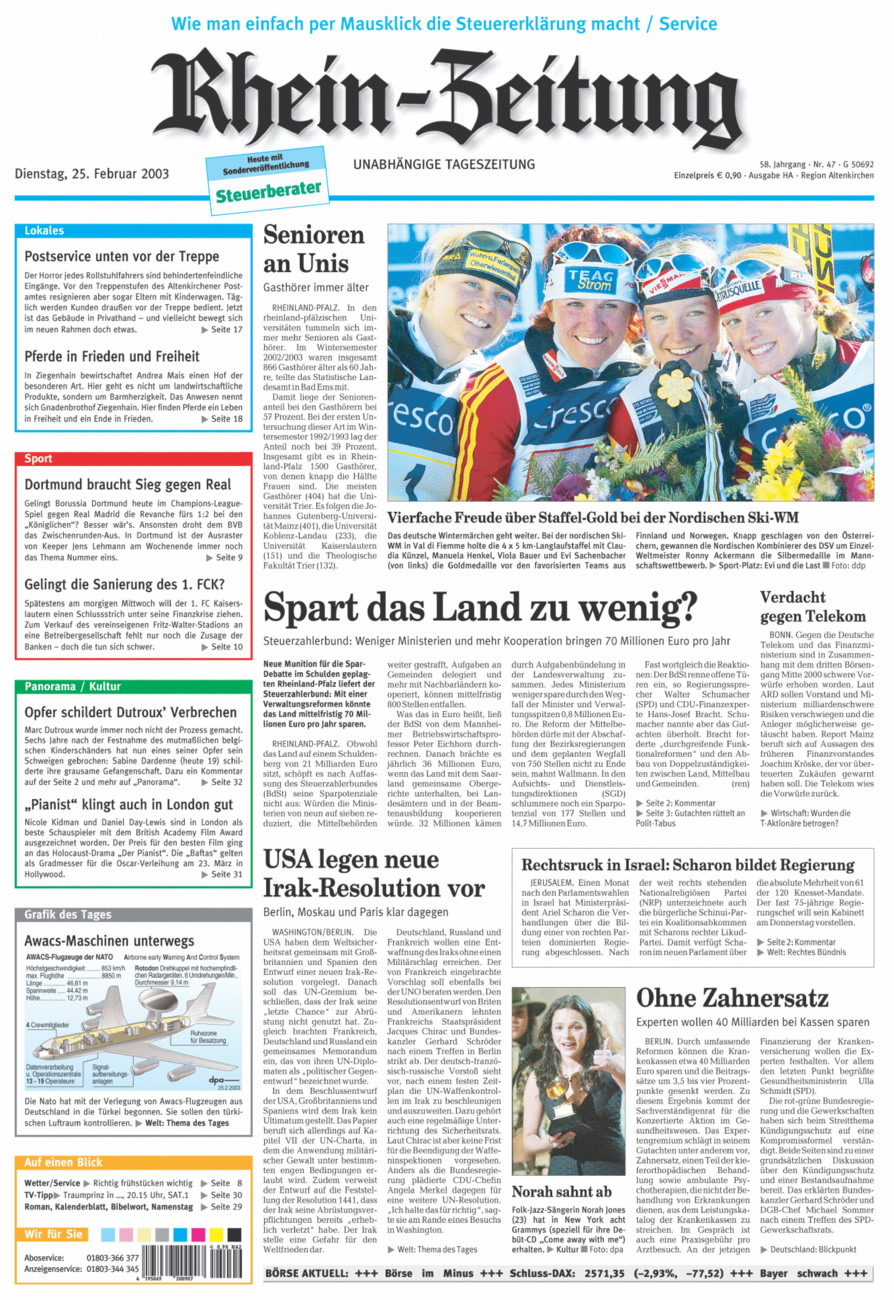 Rhein-Zeitung Kreis Altenkirchen vom Dienstag, 25.02.2003