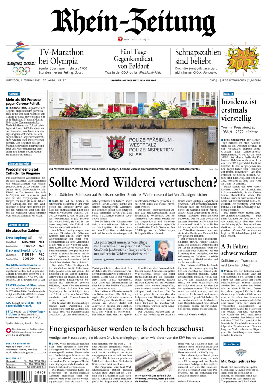 Rhein-Zeitung Kreis Altenkirchen vom Mittwoch, 02.02.2022