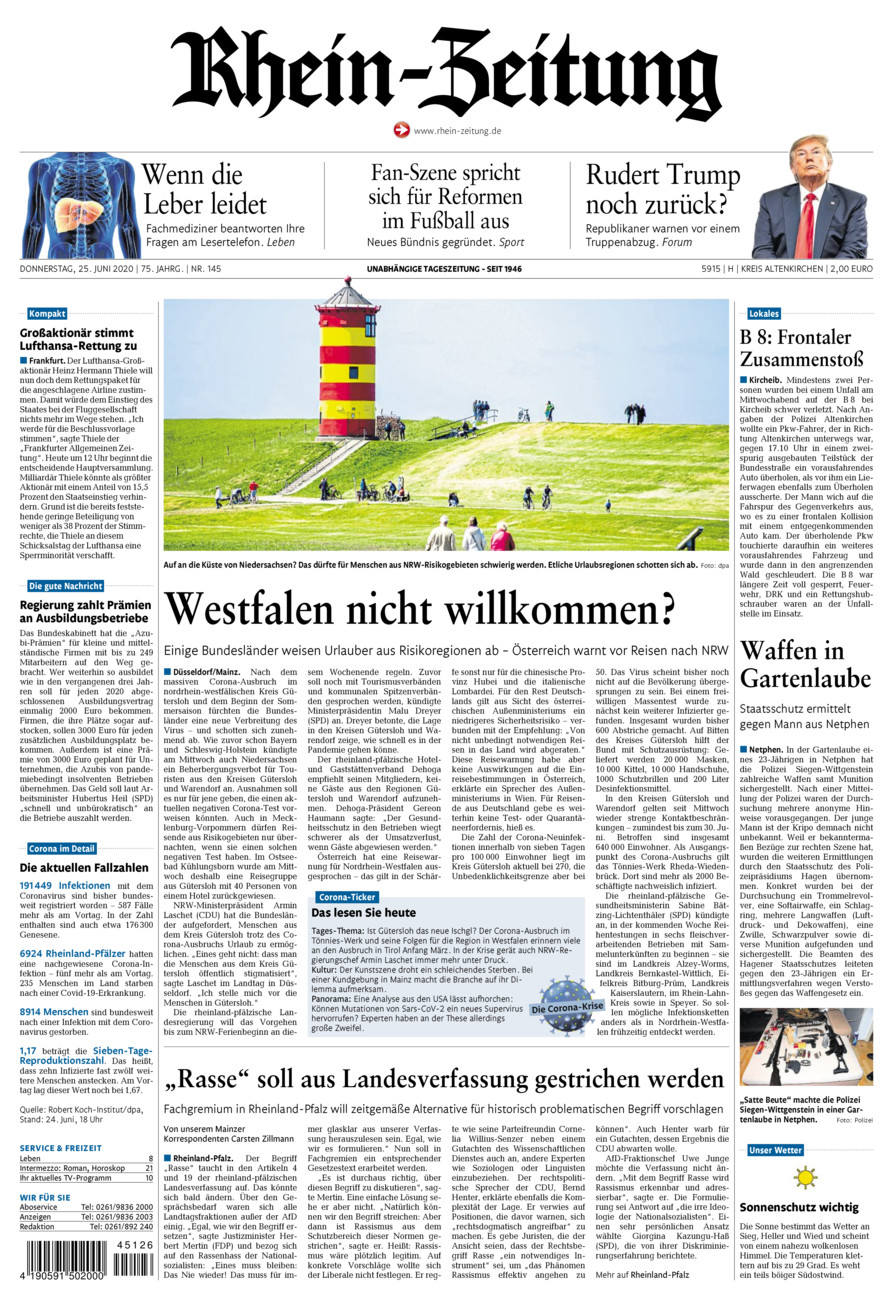 Rhein-Zeitung Kreis Altenkirchen vom Donnerstag, 25.06.2020