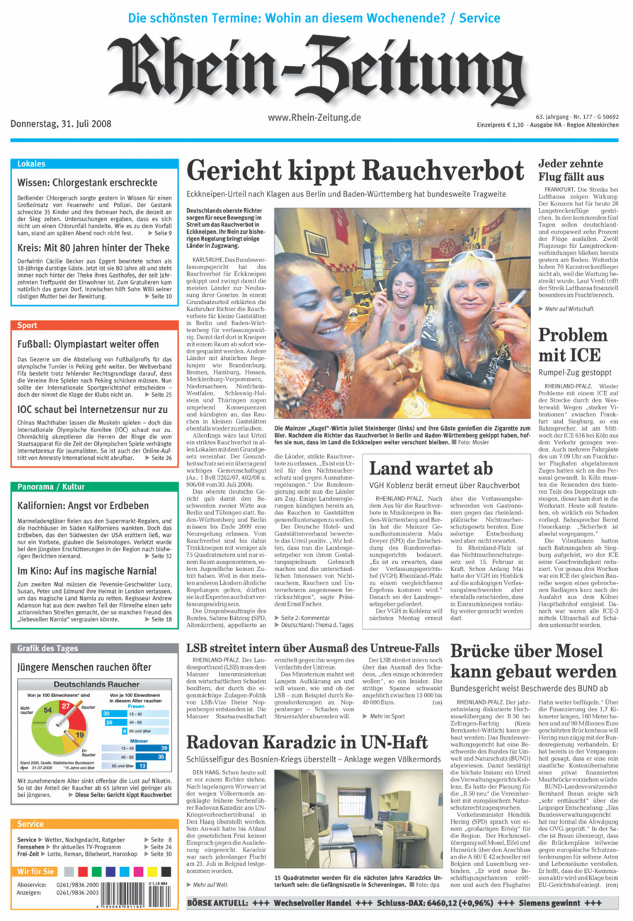 Rhein-Zeitung Kreis Altenkirchen vom Donnerstag, 31.07.2008
