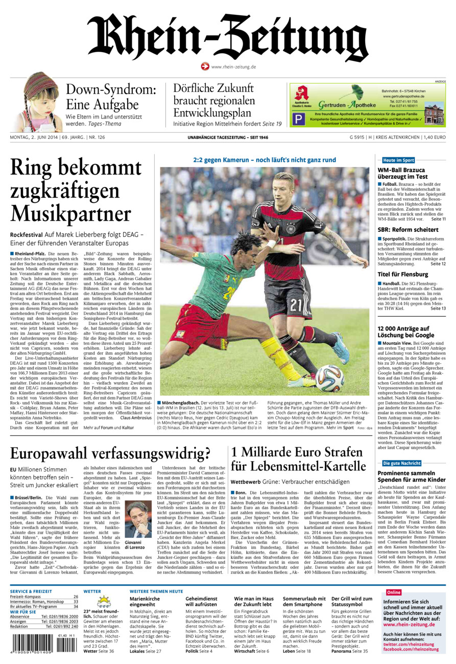 Rhein-Zeitung Kreis Altenkirchen vom Montag, 02.06.2014