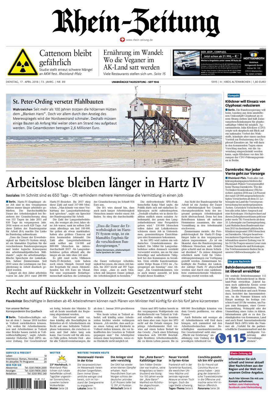 Rhein-Zeitung Kreis Altenkirchen vom Dienstag, 17.04.2018