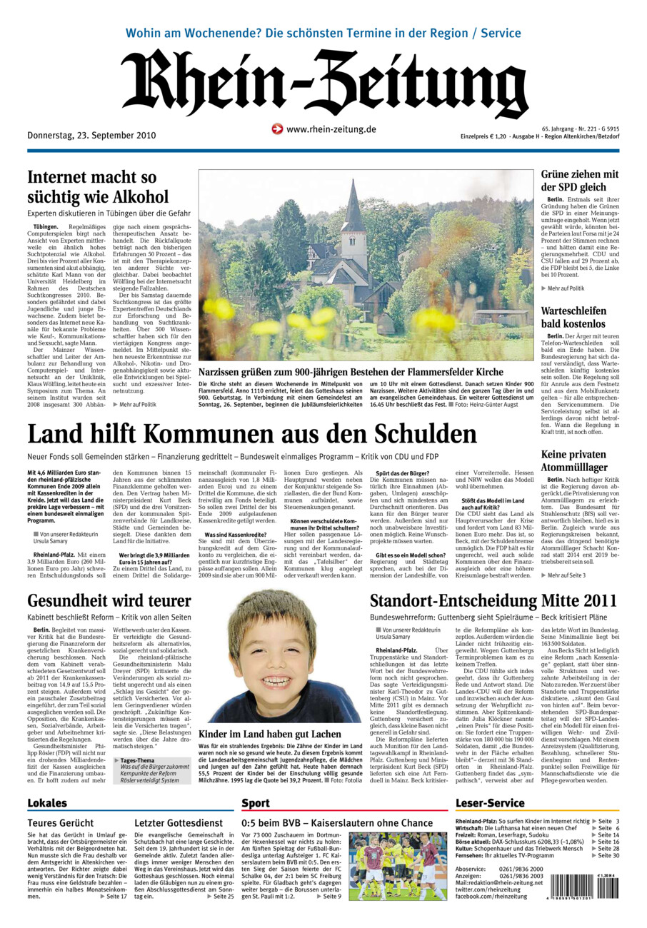 Rhein-Zeitung Kreis Altenkirchen vom Donnerstag, 23.09.2010