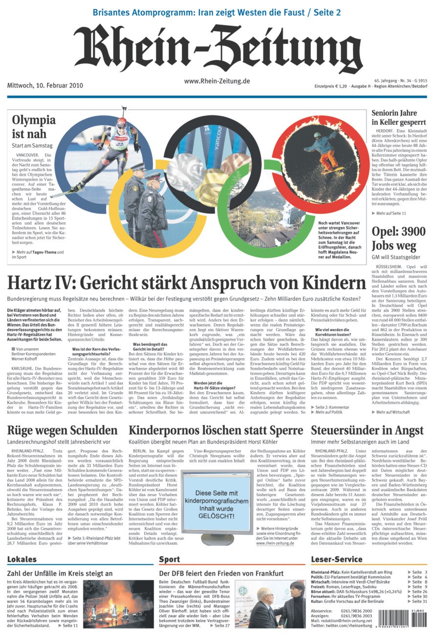 Rhein-Zeitung Kreis Altenkirchen vom Mittwoch, 10.02.2010