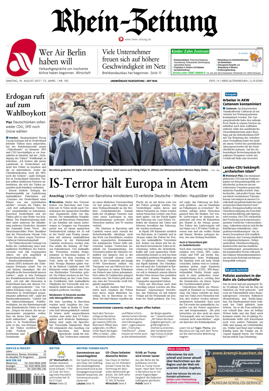 Rhein-Zeitung Kreis Altenkirchen vom Samstag, 19.08.2017