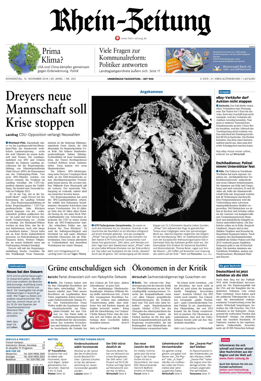 Rhein-Zeitung Kreis Altenkirchen vom Donnerstag, 13.11.2014