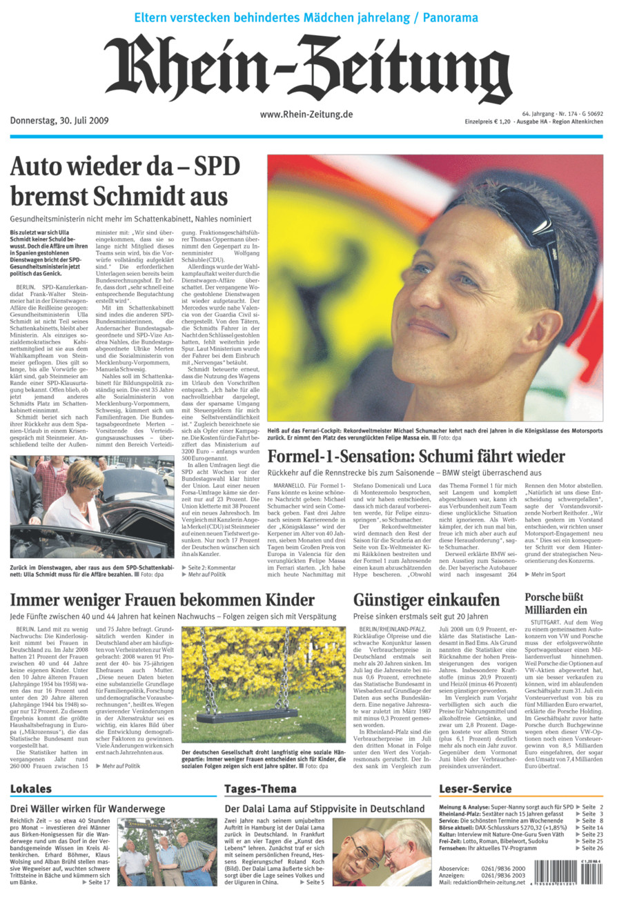 Rhein-Zeitung Kreis Altenkirchen vom Donnerstag, 30.07.2009