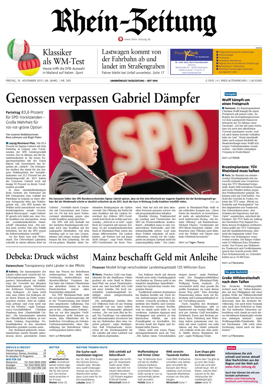 Rhein-Zeitung Kreis Altenkirchen vom Freitag, 15.11.2013