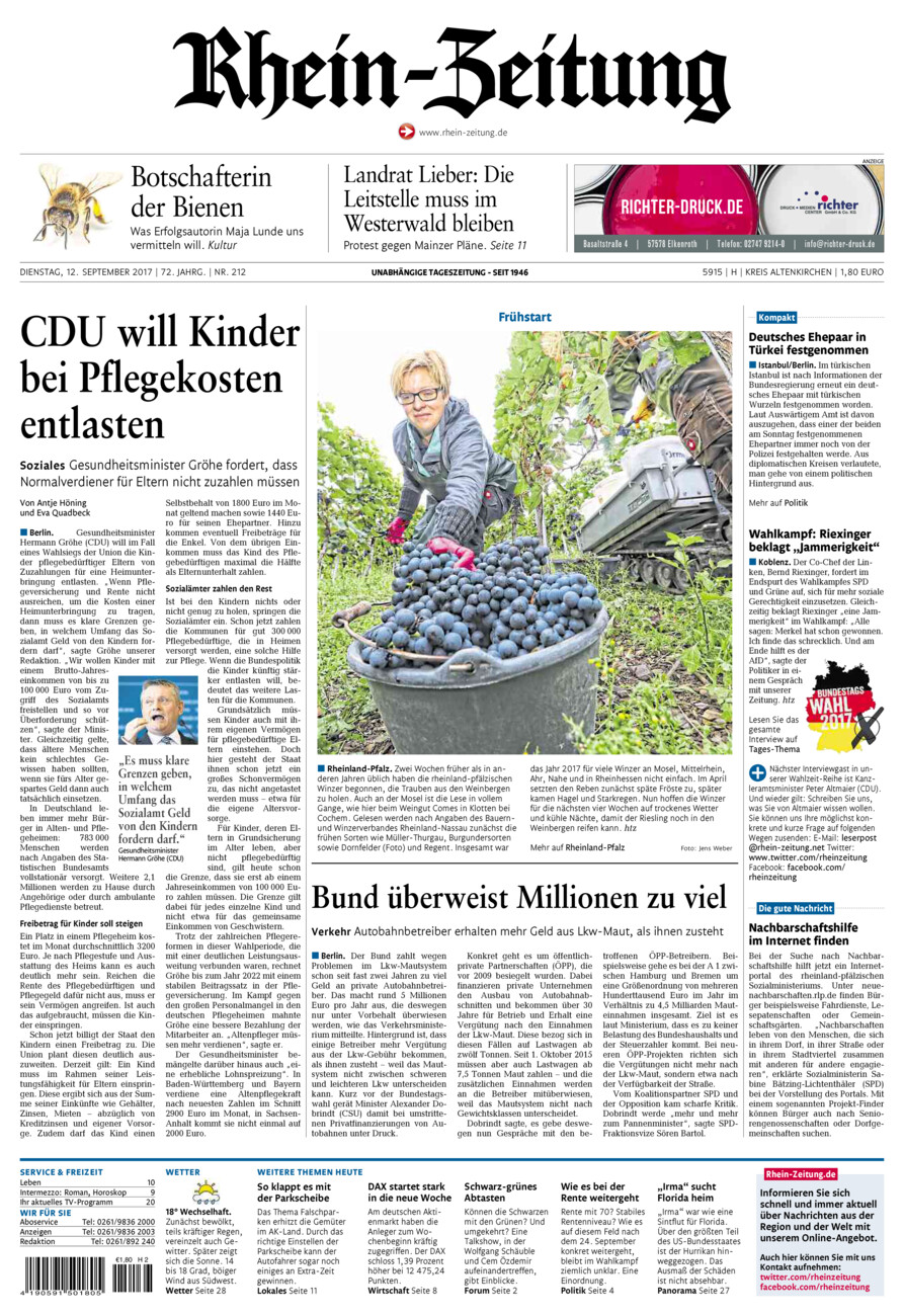 Rhein-Zeitung Kreis Altenkirchen vom Dienstag, 12.09.2017