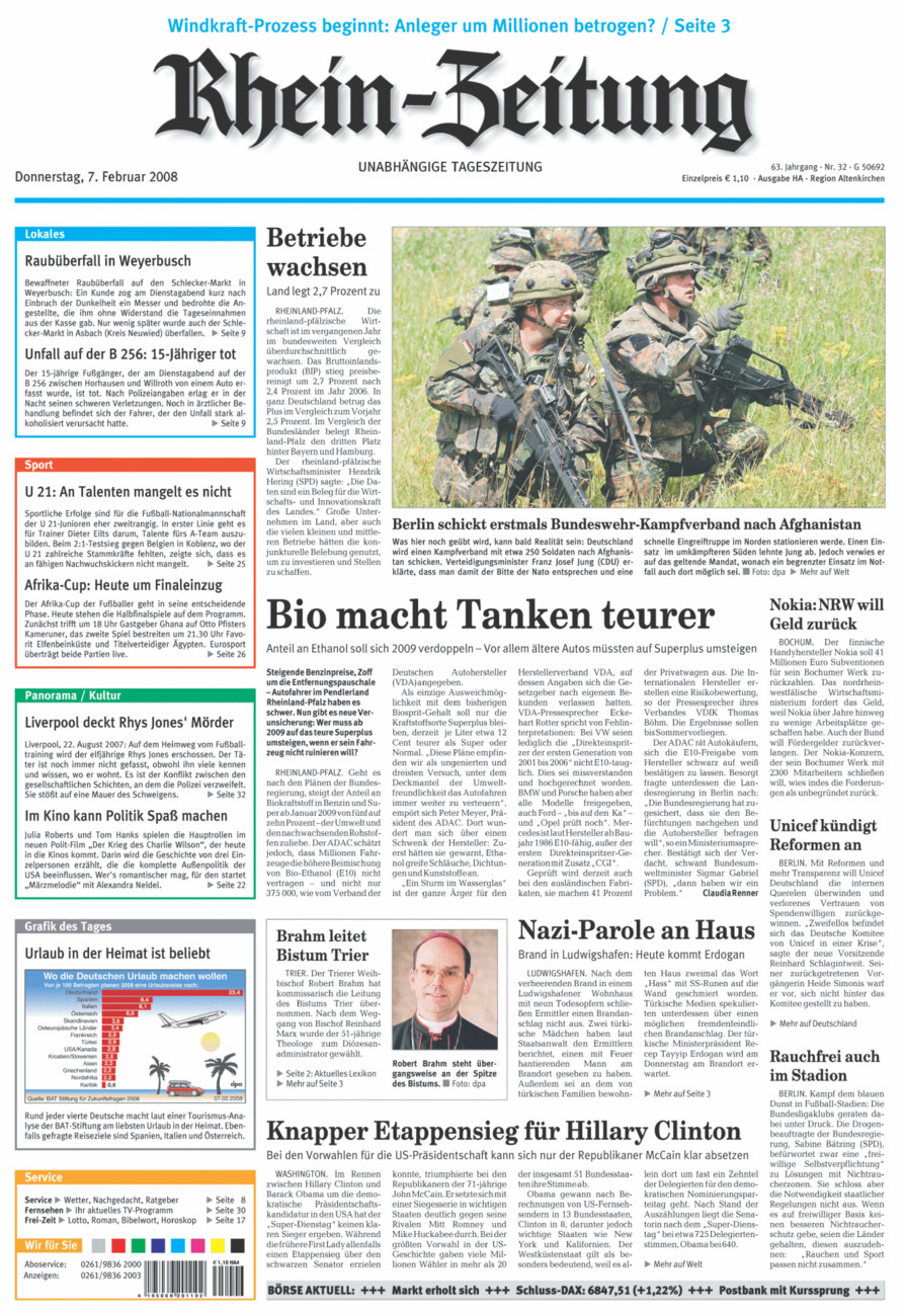 Rhein-Zeitung Kreis Altenkirchen vom Donnerstag, 07.02.2008