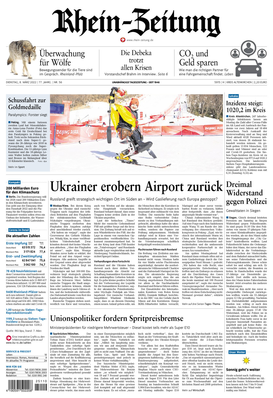 Rhein-Zeitung Kreis Altenkirchen vom Dienstag, 08.03.2022