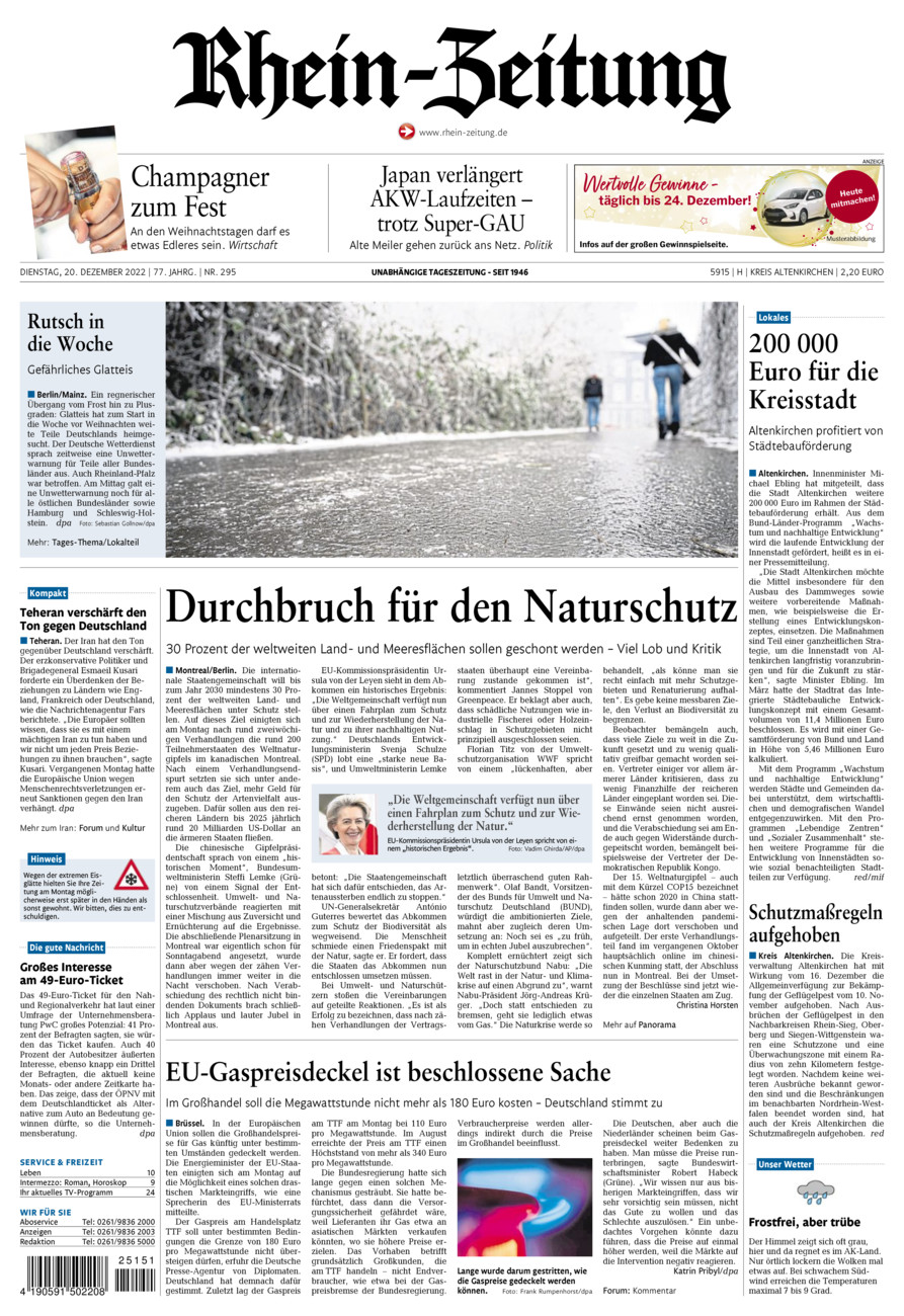 Rhein-Zeitung Kreis Altenkirchen vom Dienstag, 20.12.2022