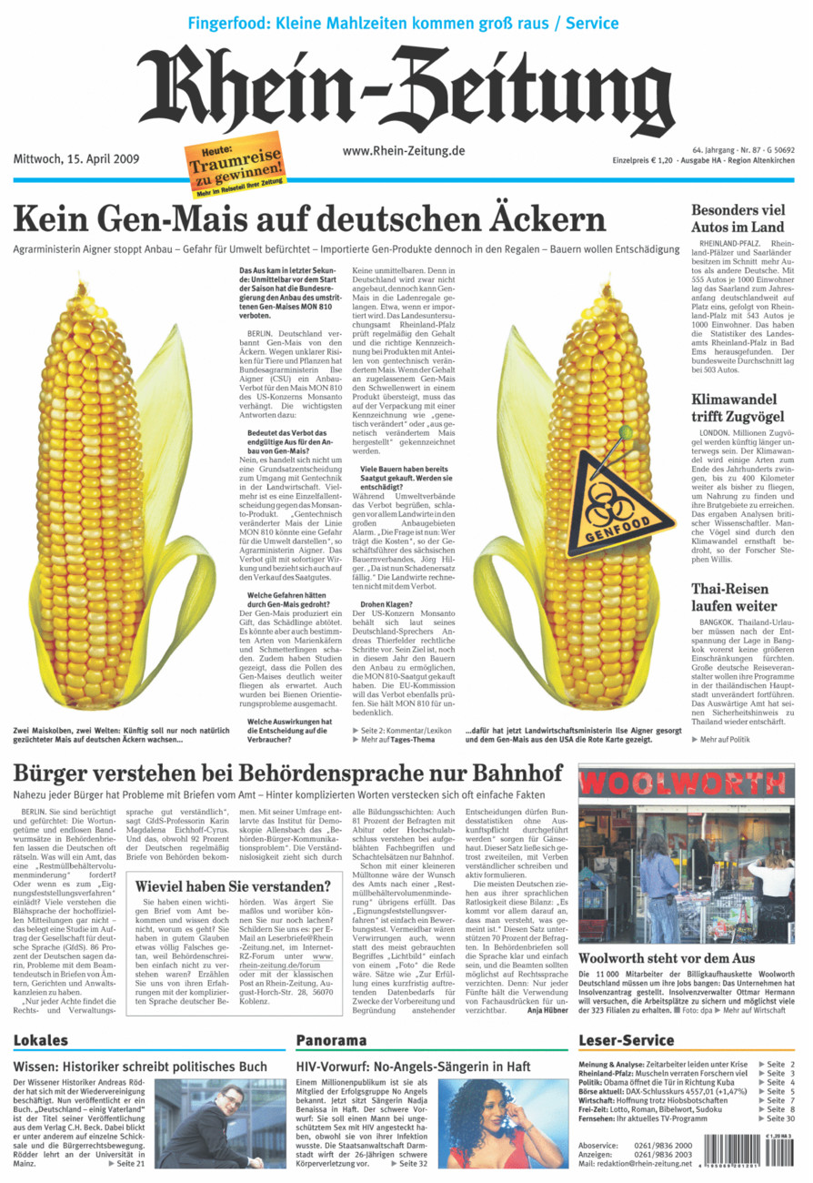 Rhein-Zeitung Kreis Altenkirchen vom Mittwoch, 15.04.2009