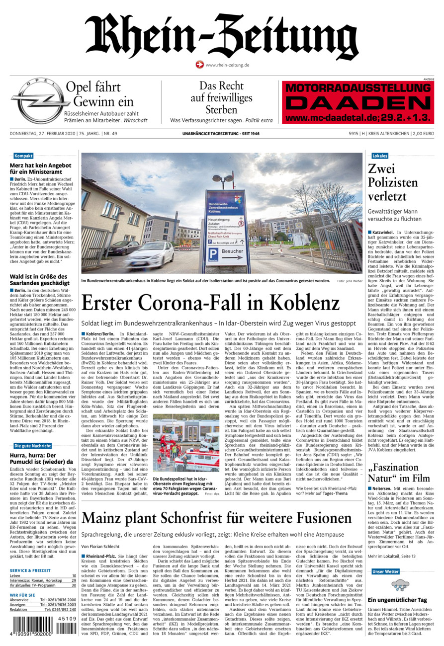 Rhein-Zeitung Kreis Altenkirchen vom Donnerstag, 27.02.2020