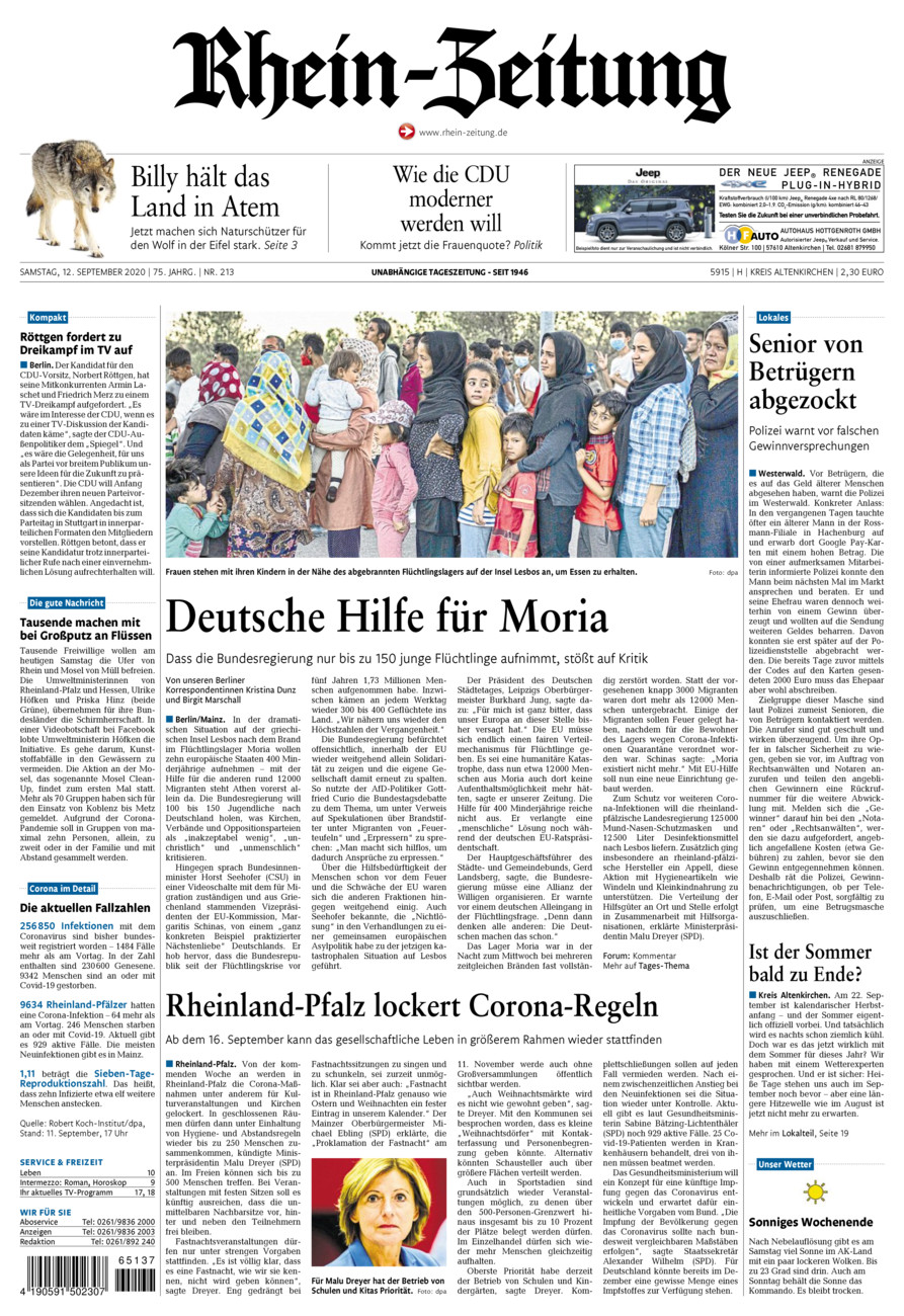 Rhein-Zeitung Kreis Altenkirchen vom Samstag, 12.09.2020