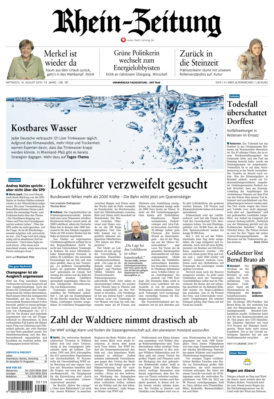 Rhein-Zeitung Kreis Altenkirchen vom Mittwoch, 14.08.2019