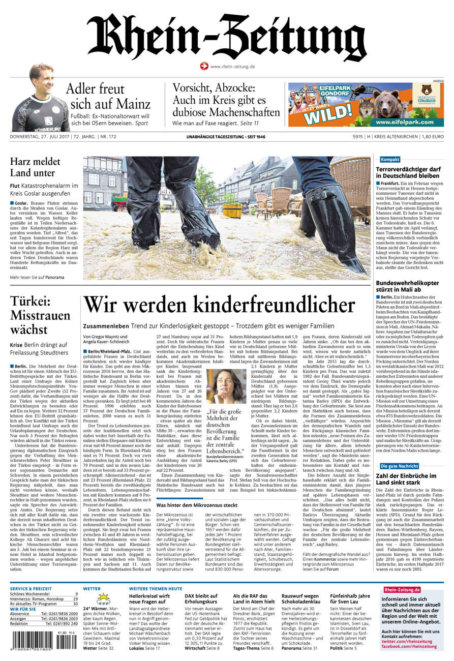 Rhein-Zeitung Kreis Altenkirchen vom Donnerstag, 27.07.2017