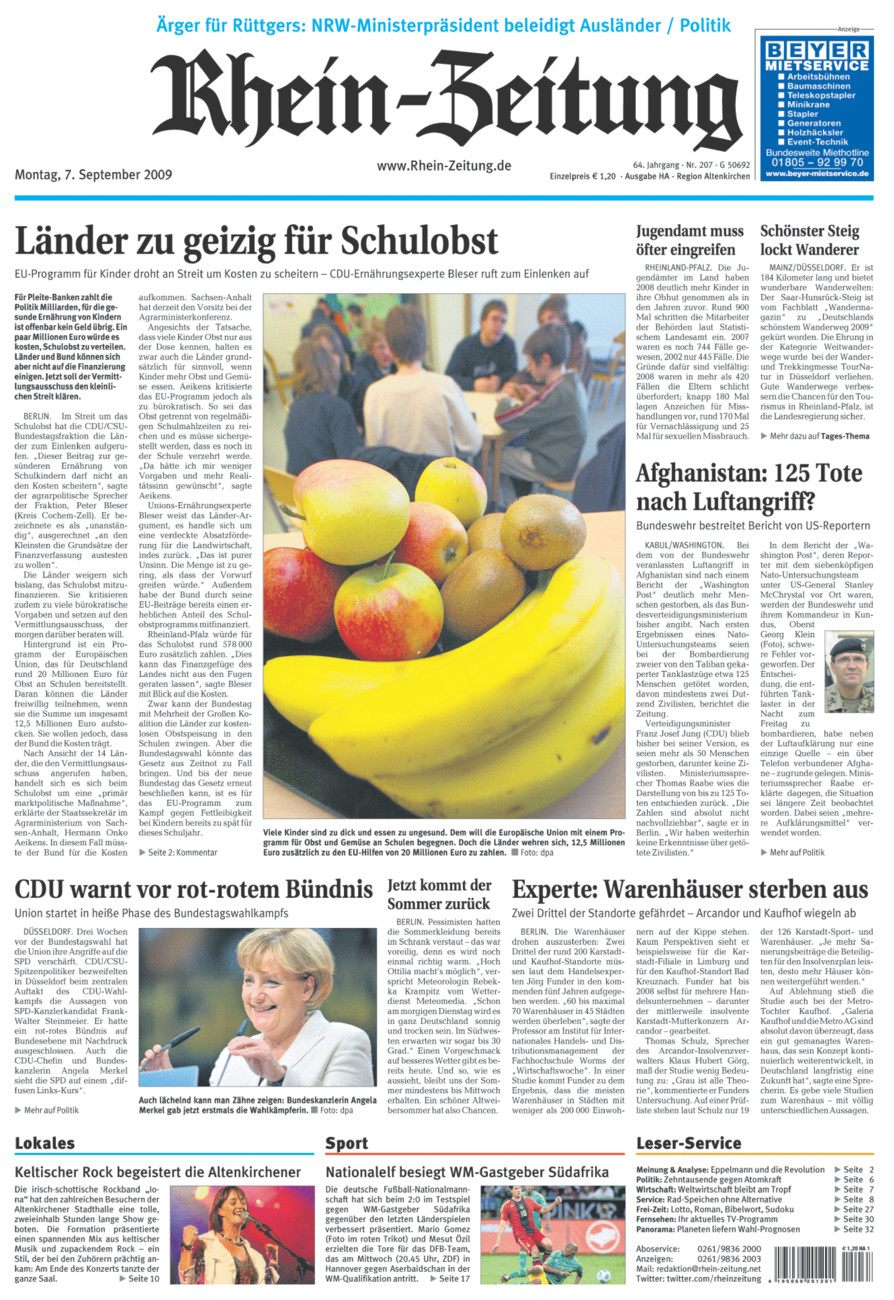 Rhein-Zeitung Kreis Altenkirchen vom Montag, 07.09.2009