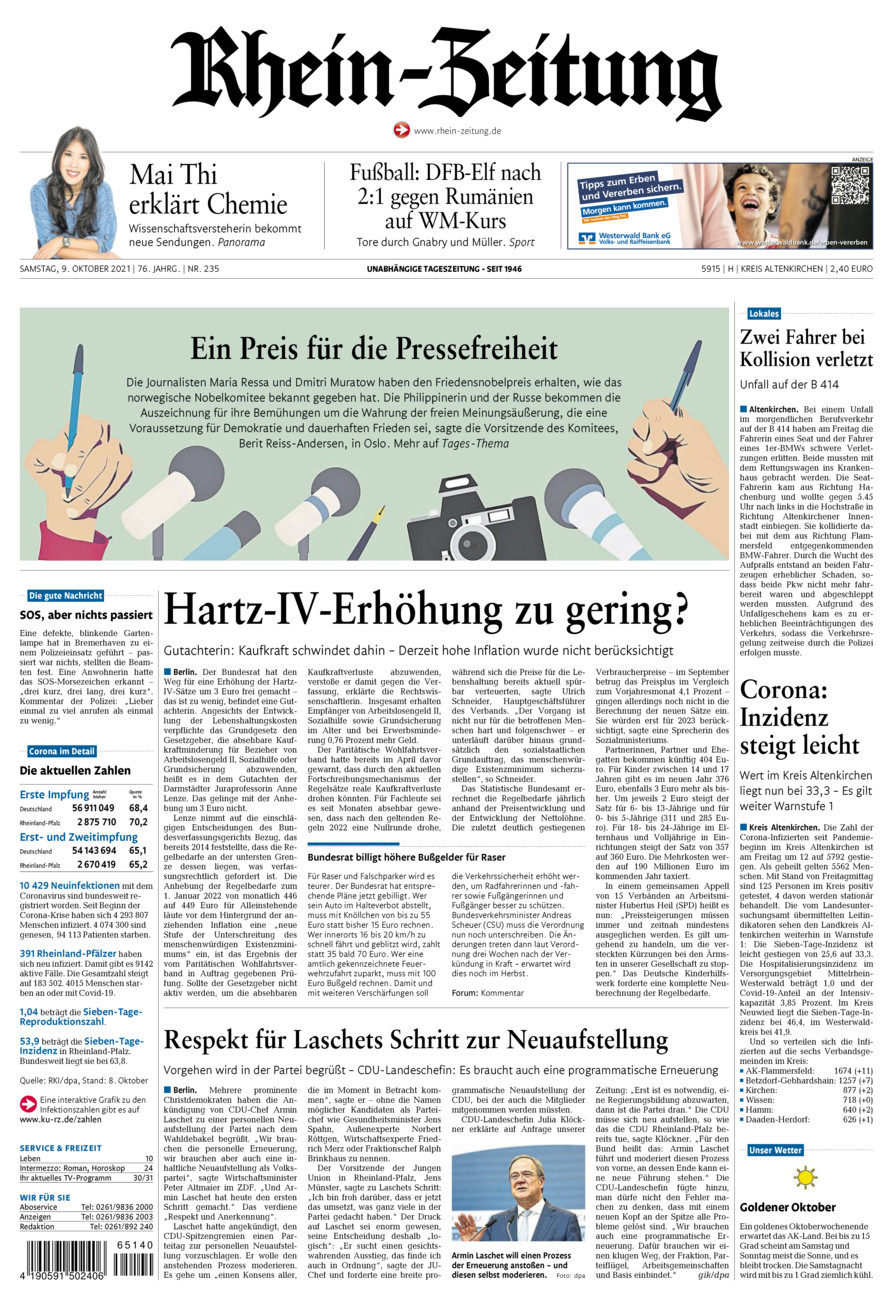 Rhein-Zeitung Kreis Altenkirchen vom Samstag, 09.10.2021
