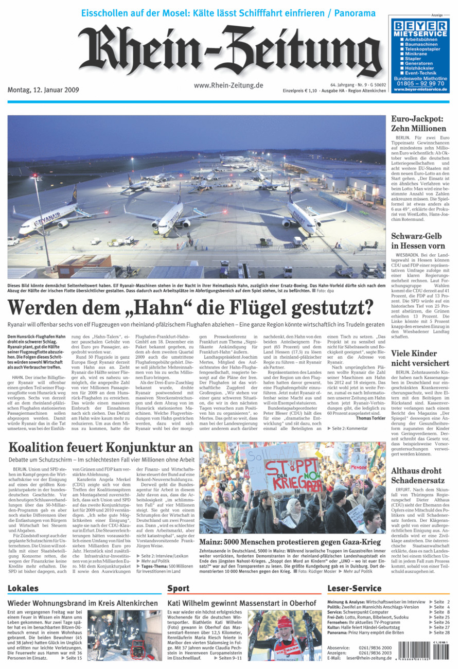 Rhein-Zeitung Kreis Altenkirchen vom Montag, 12.01.2009