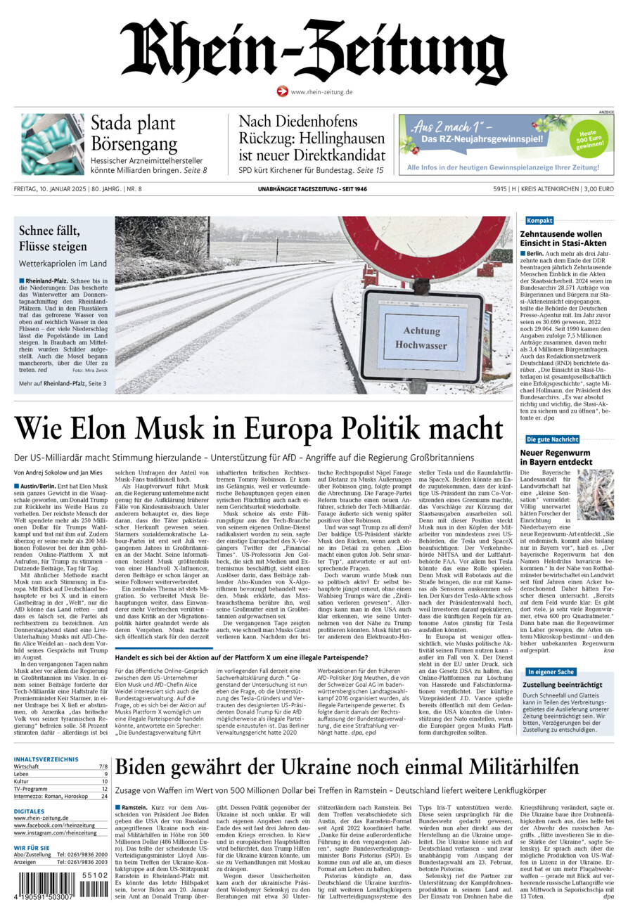 Rhein-Zeitung Kreis Altenkirchen vom Freitag, 10.01.2025