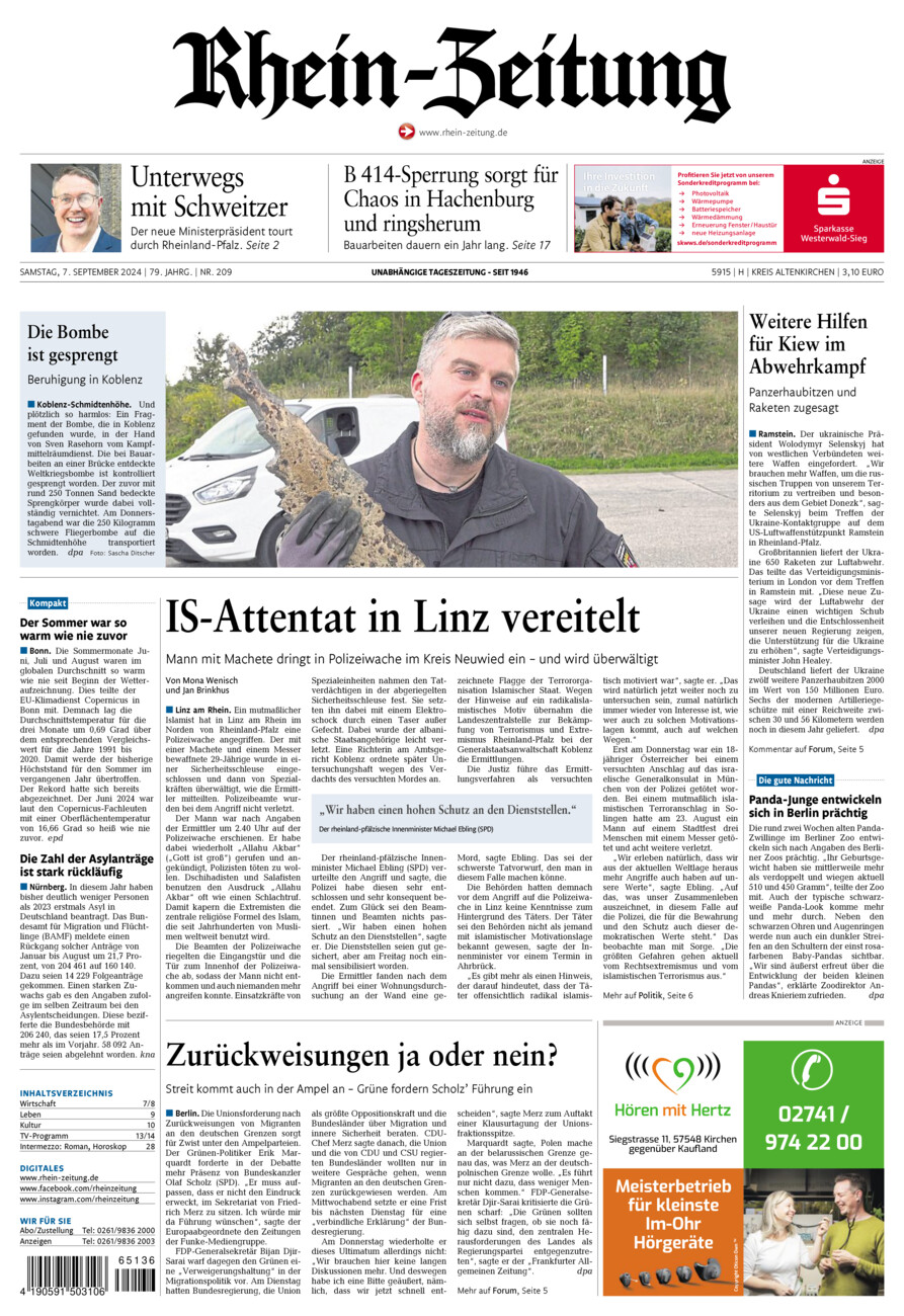 Rhein-Zeitung Kreis Altenkirchen vom Samstag, 07.09.2024