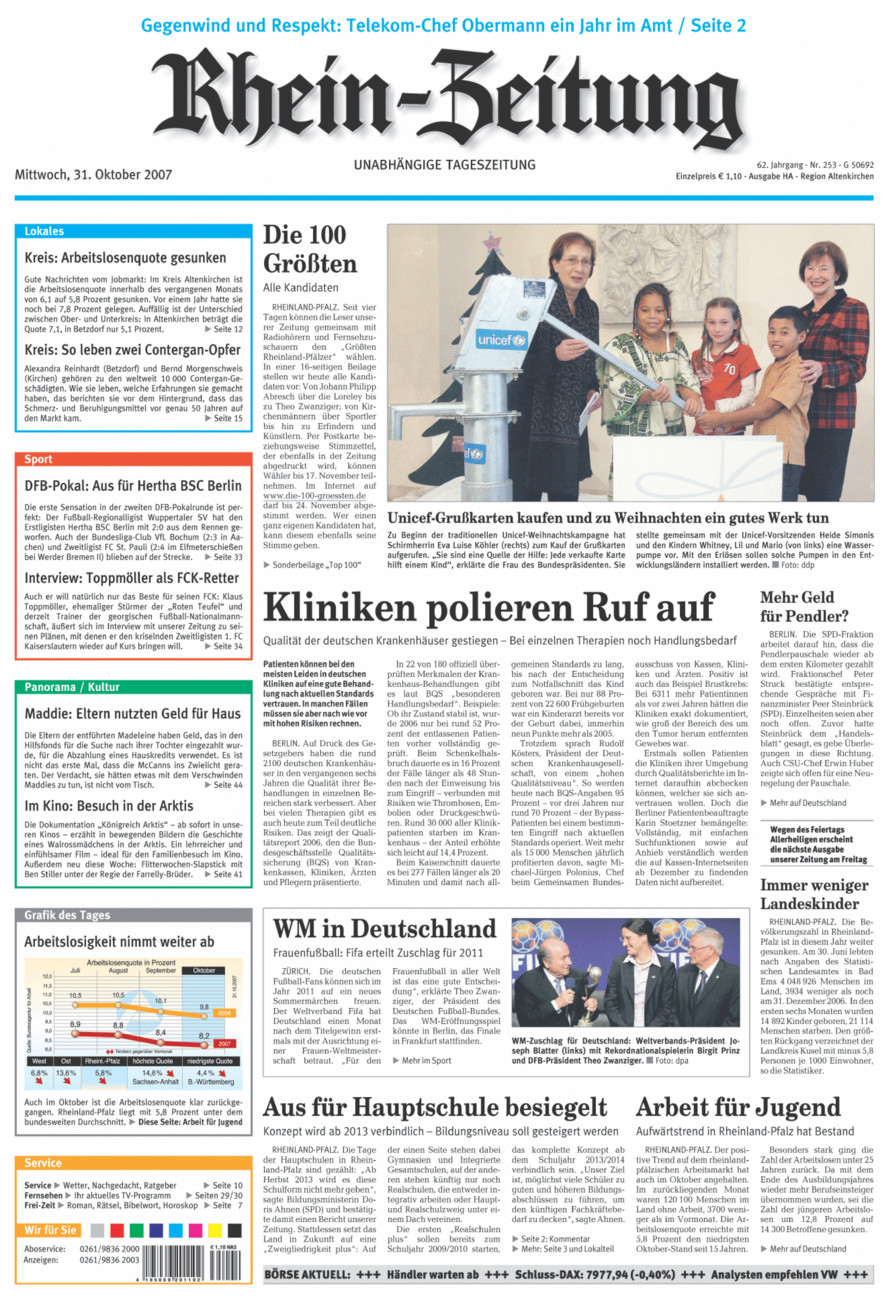 Rhein-Zeitung Kreis Altenkirchen vom Mittwoch, 31.10.2007