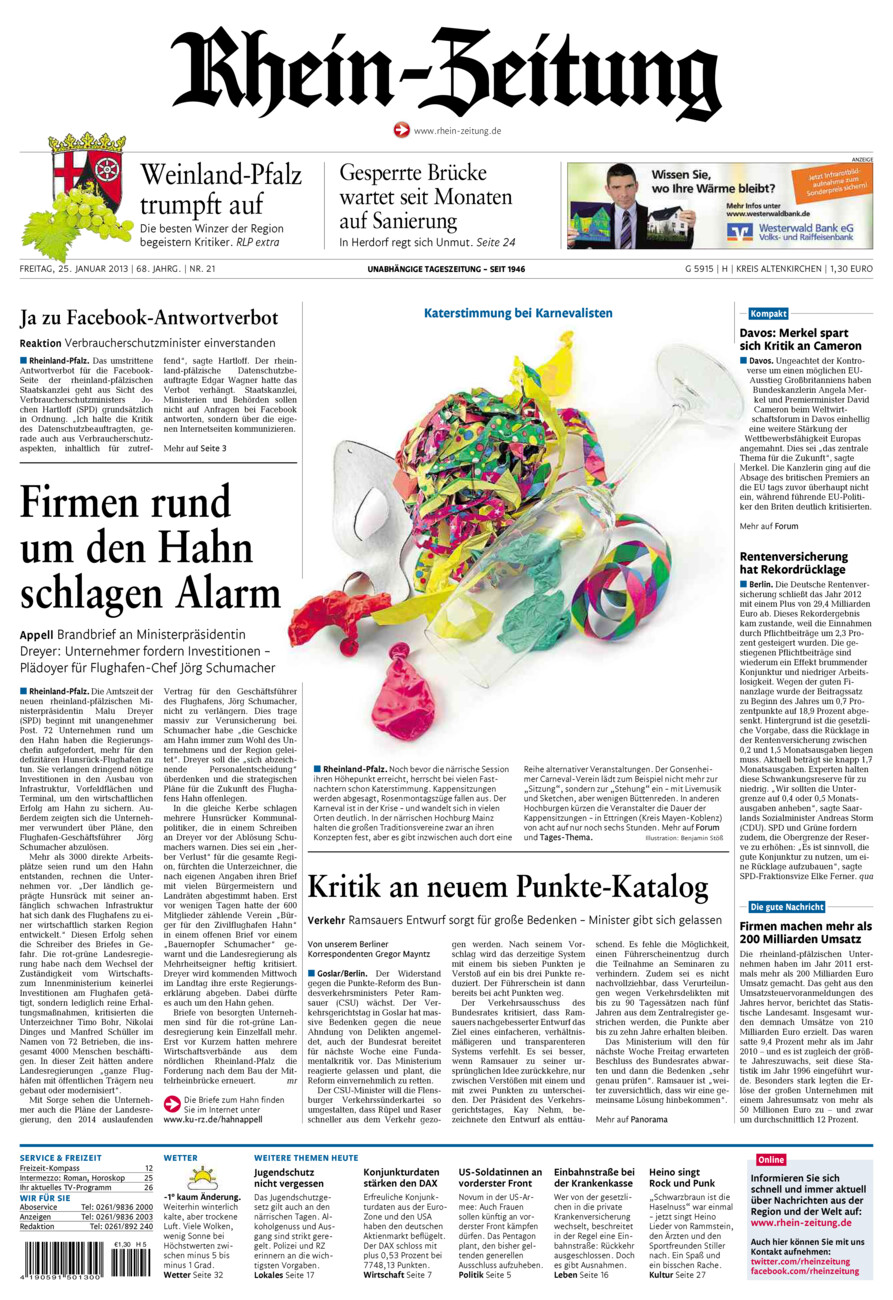 Rhein-Zeitung Kreis Altenkirchen vom Freitag, 25.01.2013