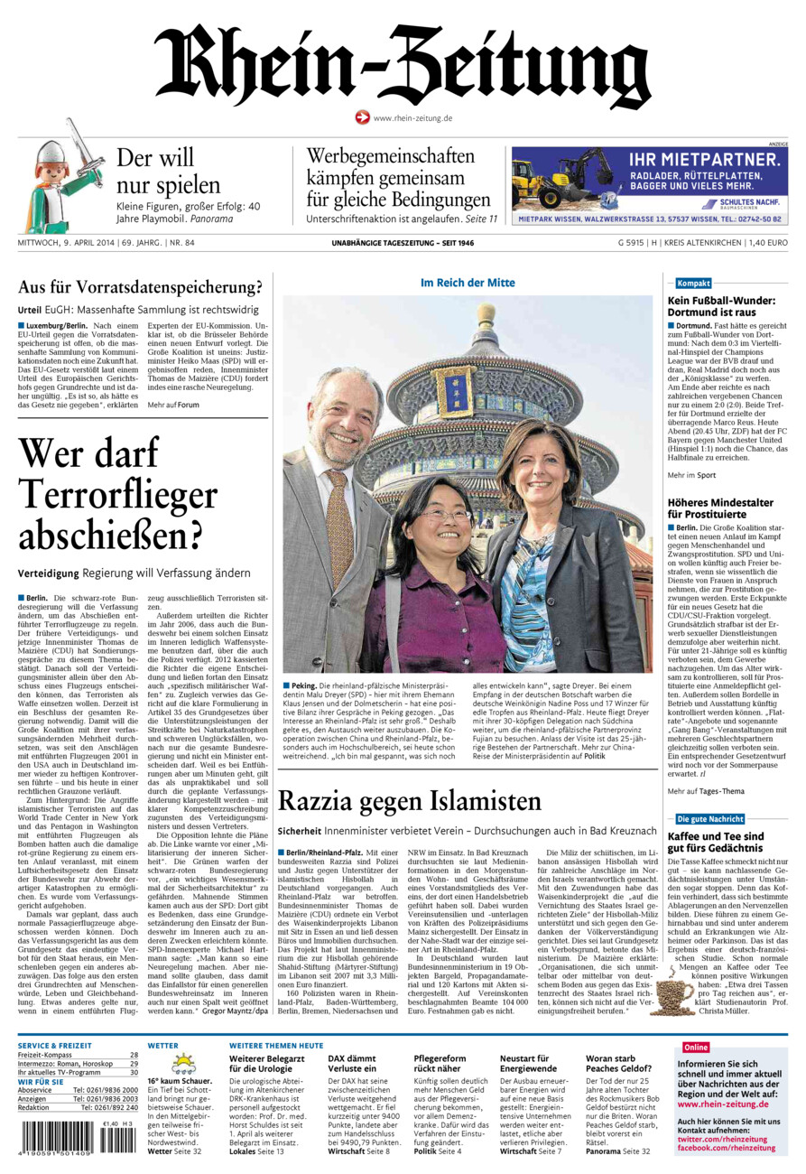 Rhein-Zeitung Kreis Altenkirchen vom Mittwoch, 09.04.2014