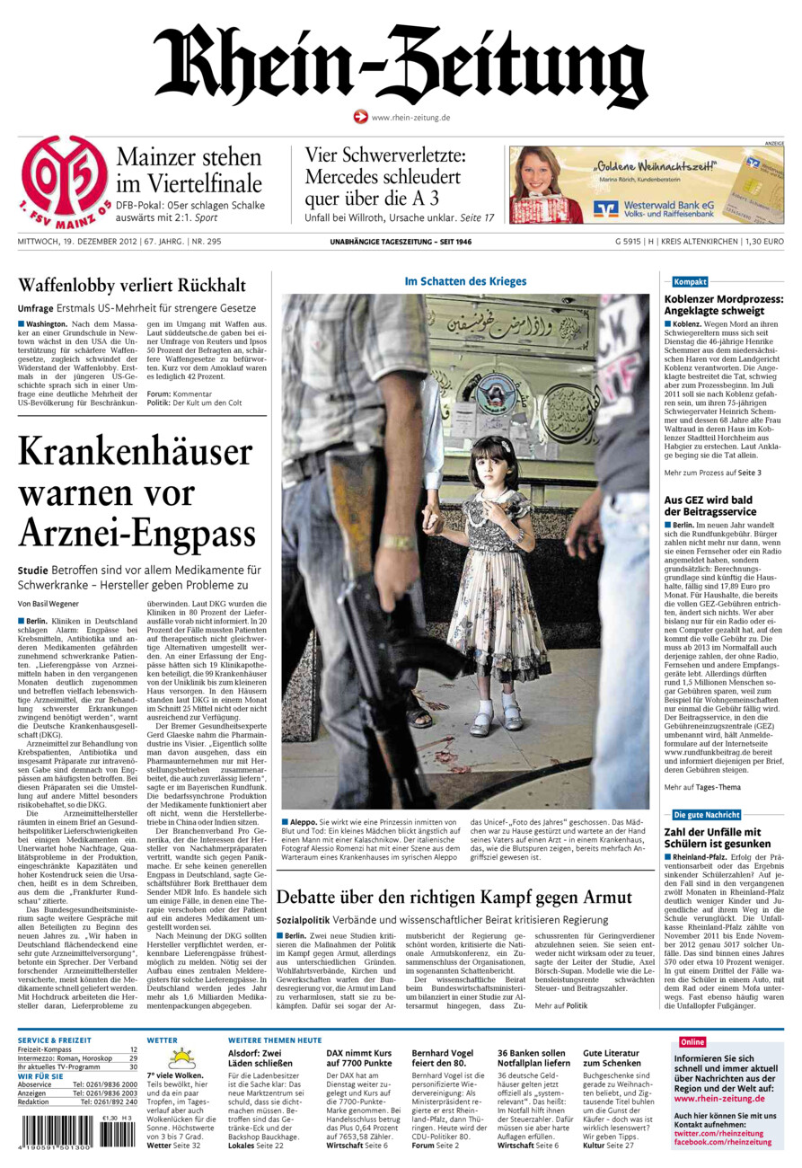Rhein-Zeitung Kreis Altenkirchen vom Mittwoch, 19.12.2012