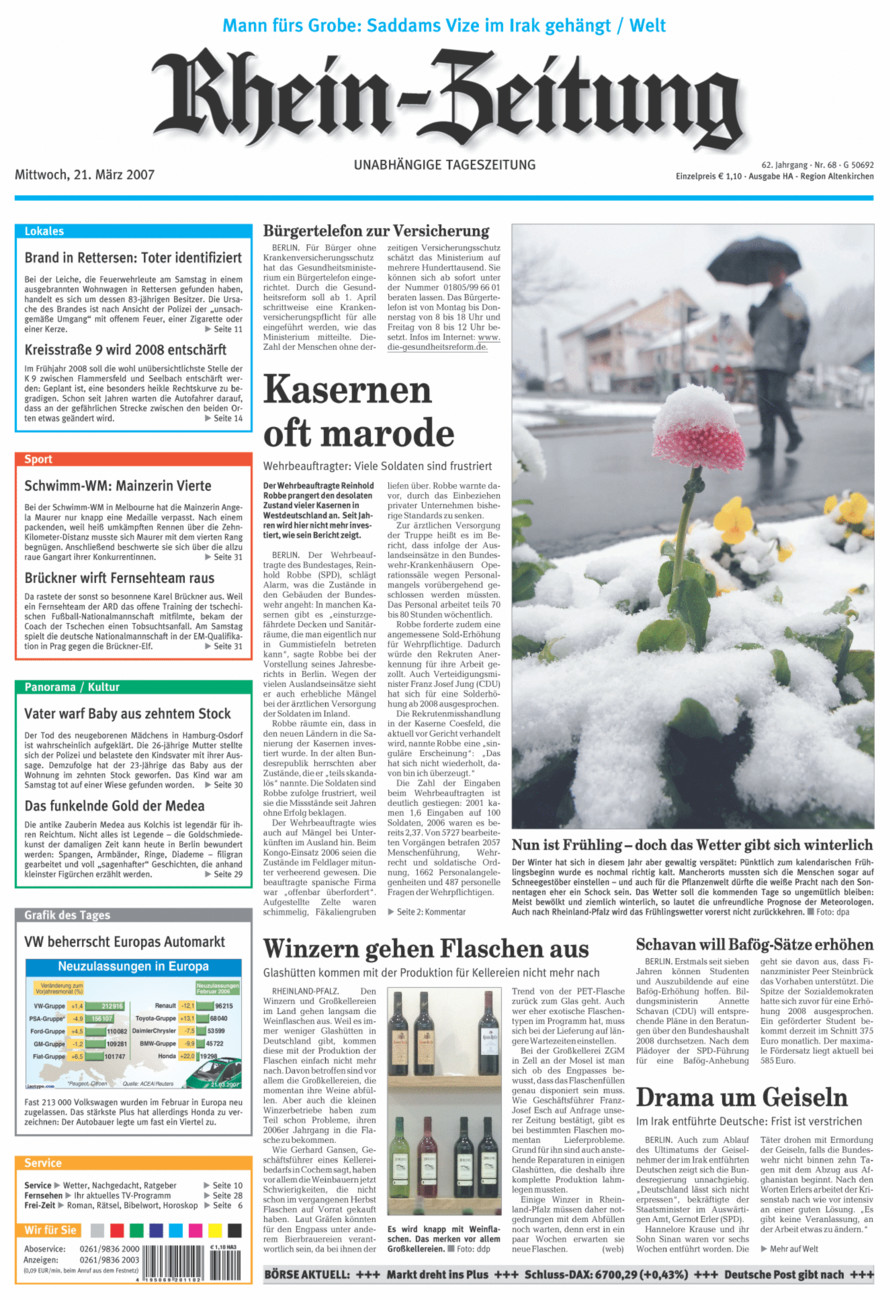 Rhein-Zeitung Kreis Altenkirchen vom Mittwoch, 21.03.2007