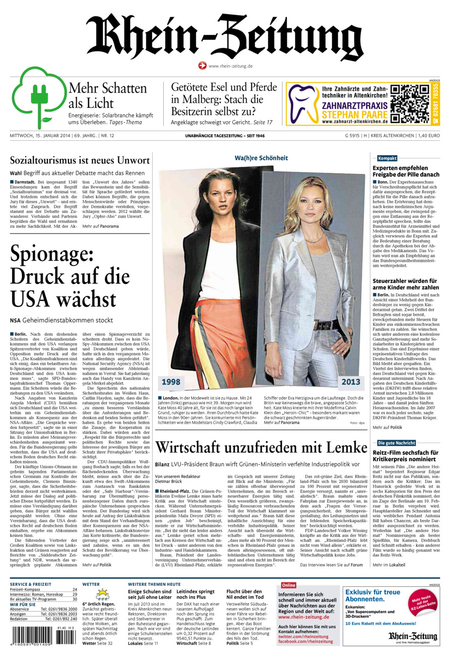 Rhein-Zeitung Kreis Altenkirchen vom Mittwoch, 15.01.2014