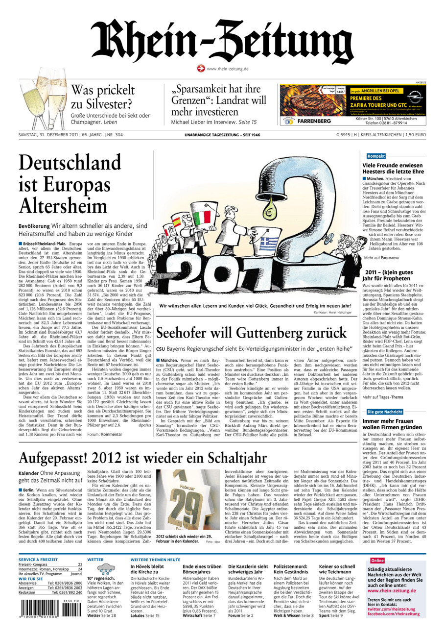 Rhein-Zeitung Kreis Altenkirchen vom Samstag, 31.12.2011