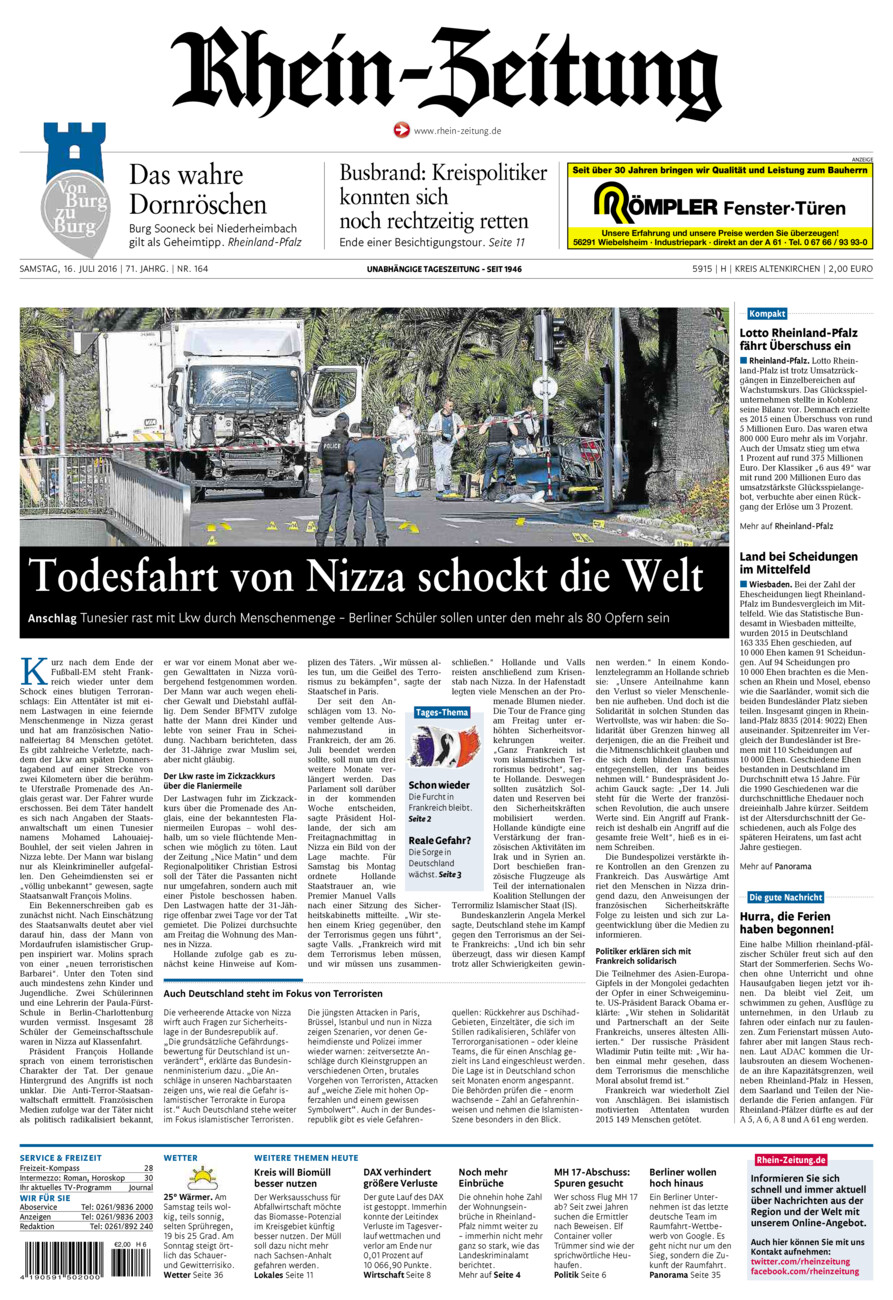 Rhein-Zeitung Kreis Altenkirchen vom Samstag, 16.07.2016