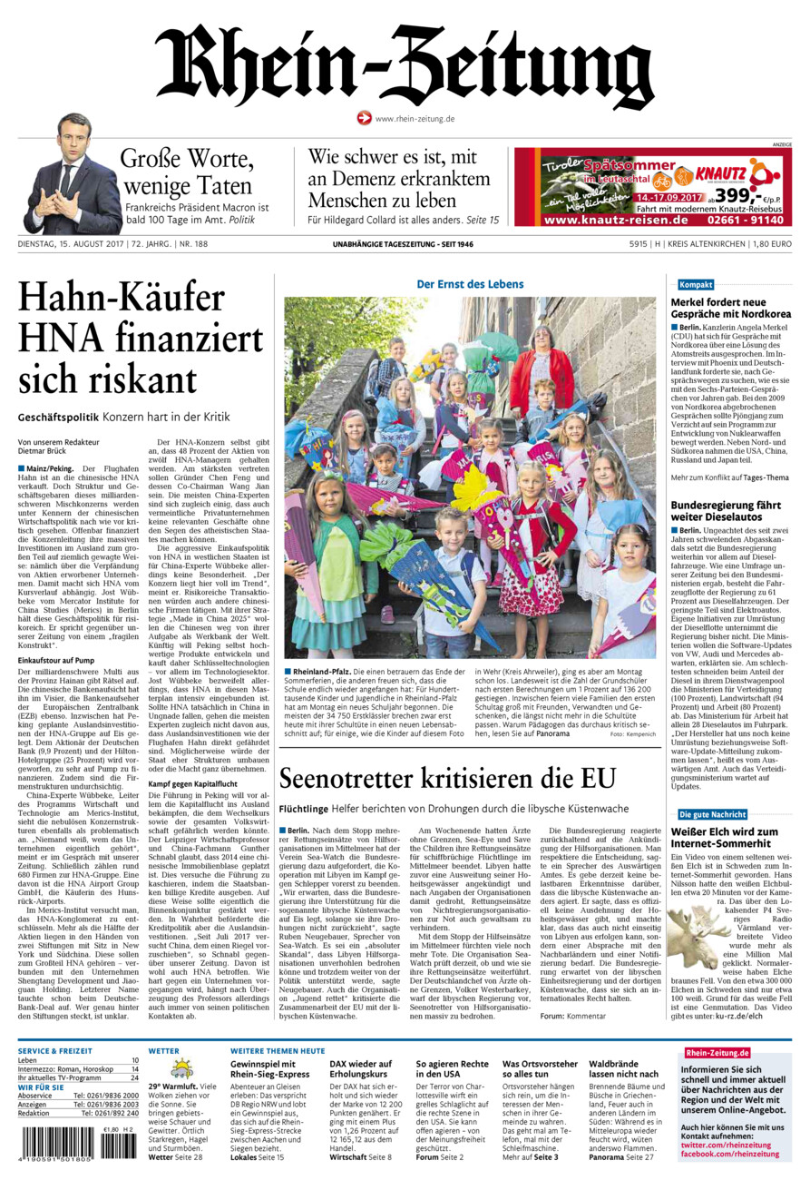 Rhein-Zeitung Kreis Altenkirchen vom Dienstag, 15.08.2017
