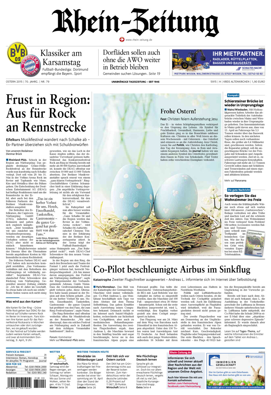 Rhein-Zeitung Kreis Altenkirchen vom Samstag, 04.04.2015