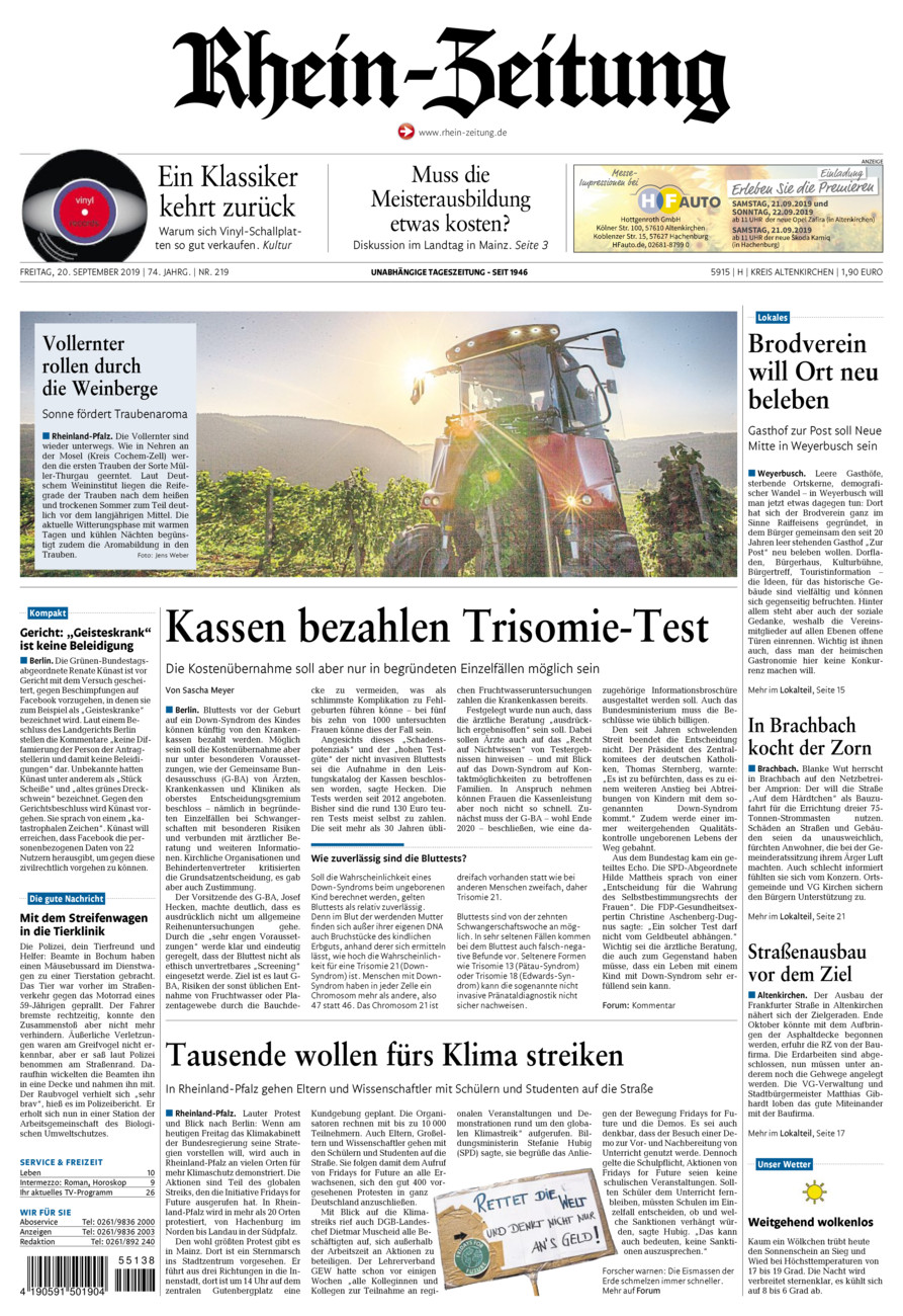 Rhein-Zeitung Kreis Altenkirchen vom Freitag, 20.09.2019
