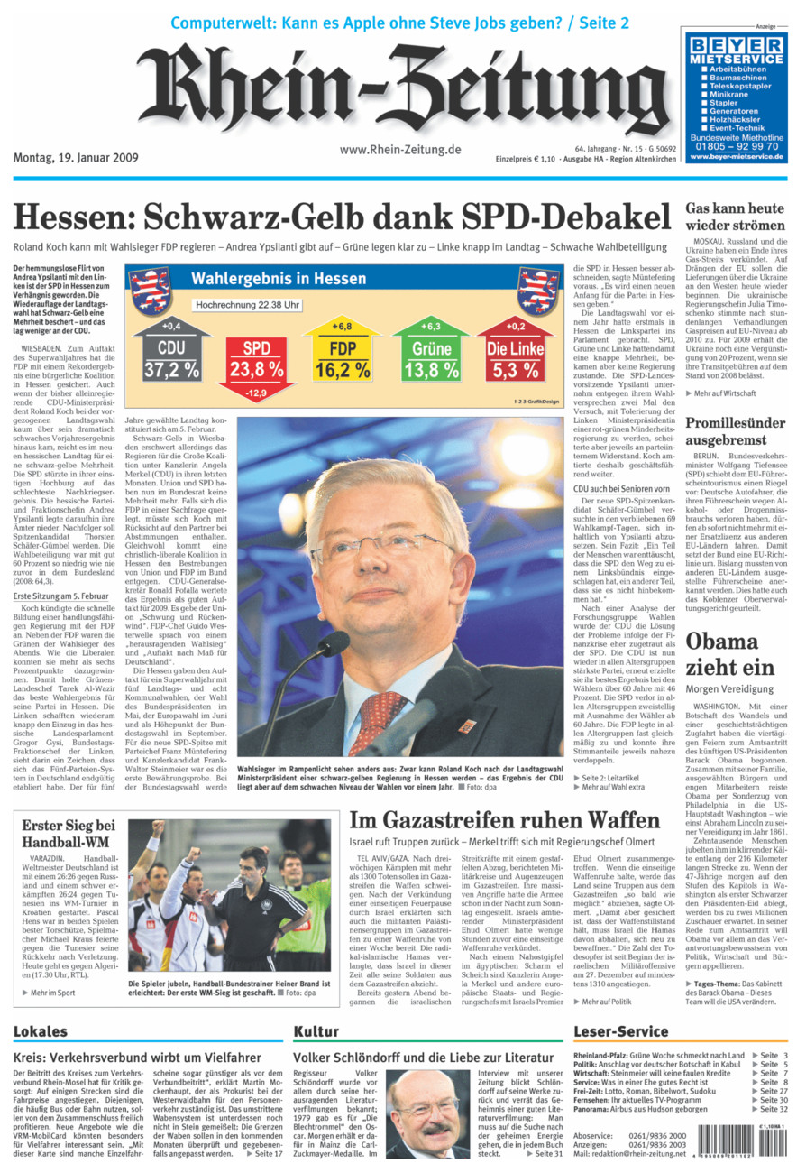 Rhein-Zeitung Kreis Altenkirchen vom Montag, 19.01.2009