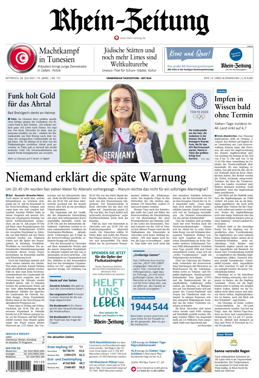 Rhein-Zeitung Kreis Altenkirchen vom Mittwoch, 28.07.2021