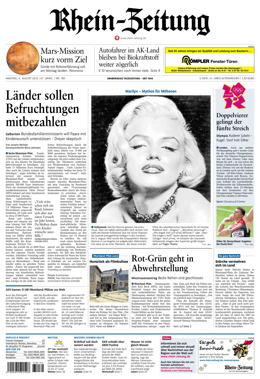 Rhein-Zeitung Kreis Altenkirchen vom Samstag, 04.08.2012