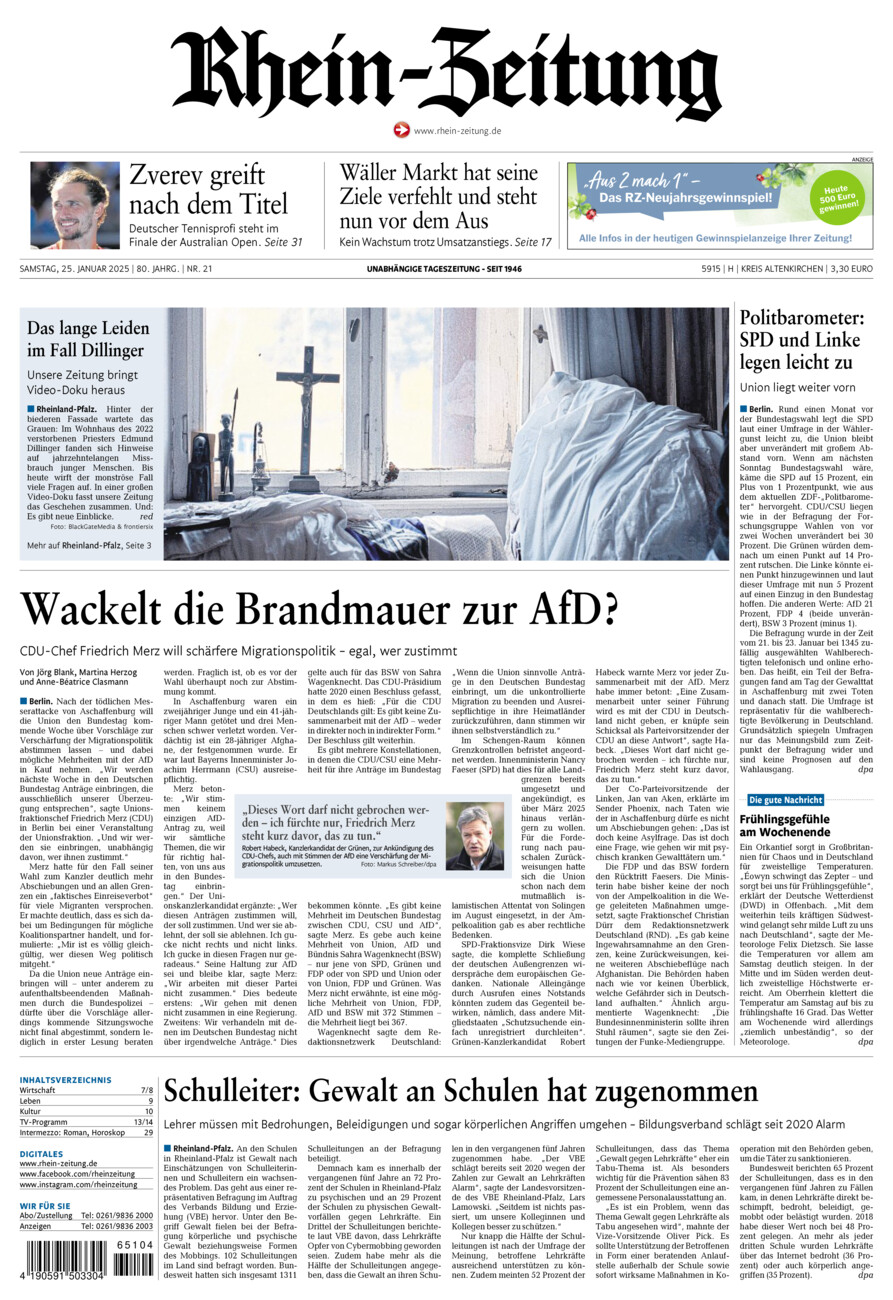 Rhein-Zeitung Kreis Altenkirchen vom Samstag, 25.01.2025