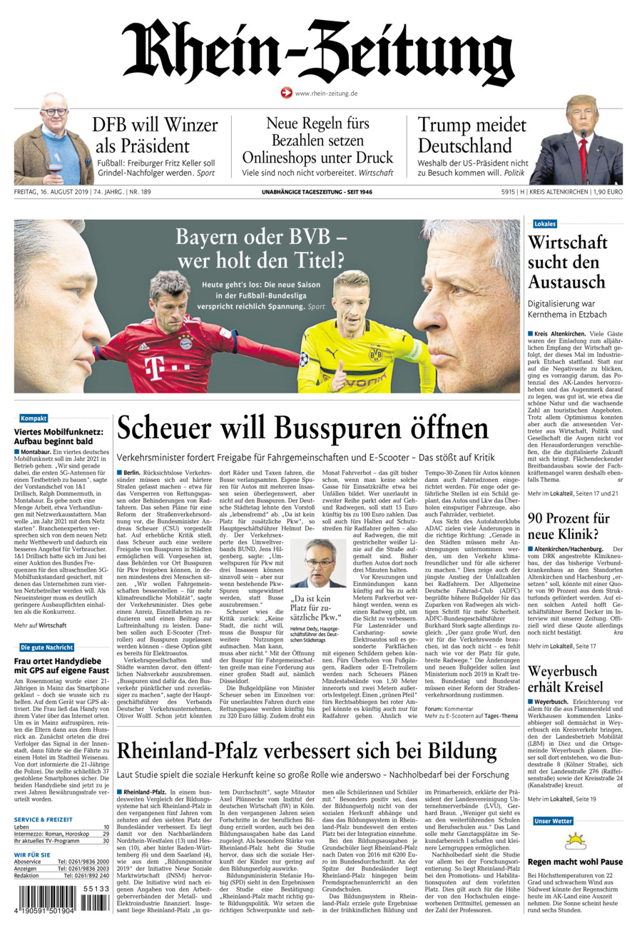 Rhein-Zeitung Kreis Altenkirchen vom Freitag, 16.08.2019